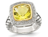 3.60 Carat (ctw) Lemon Quartz Cable Ring in Sterling Silver with 14K Gold Accents